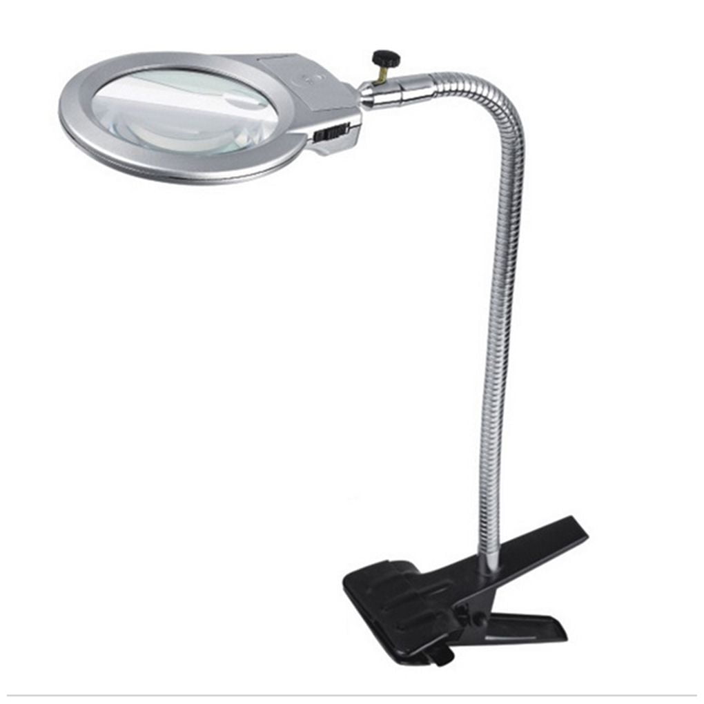 4x 6x Large Lens LED Lighting Magnifier Clip-on Table Desk 360 Degree Rotation Reading Magnifying Glass with Clamp