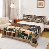 Homewish Wild Animal Moose Twin Sheet Sets,Country Farmhouse Lodge Twin Fitted Sheet,Cartoon Bear Paws Flat Sheet For Boys Kids,Luxury Bedroom Decor,3pcs