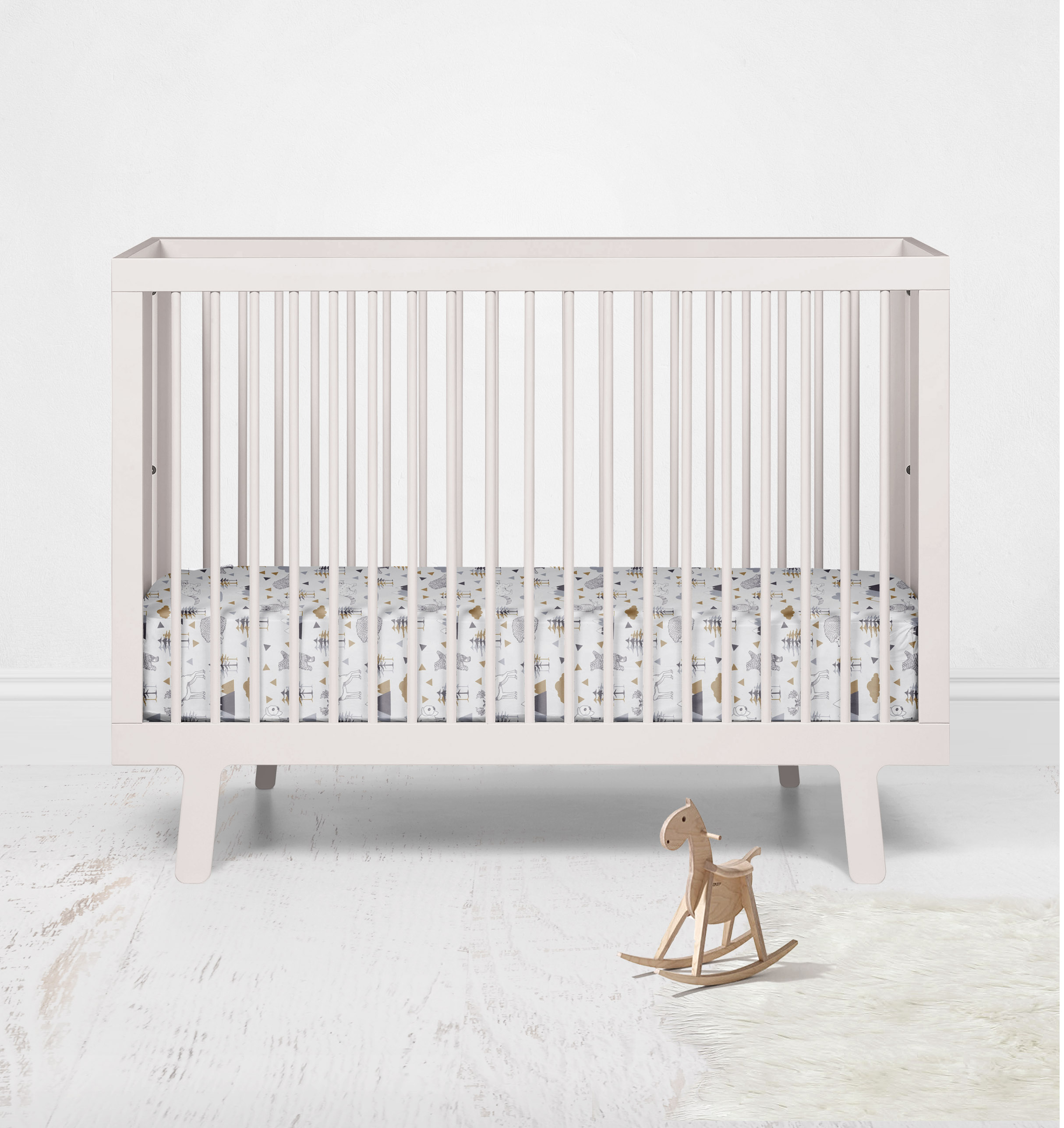Bacati - Woodlands Grey/Beige Printed Crib Fitted Sheet