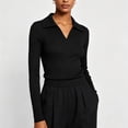 thumbnail image 5 of ClodeEU Women's Collared V Neck Ribbed Long Sleeve Sweater,Casual Slim Fit Knit Pullover Top Black,Women's Plus L, 5 of 6