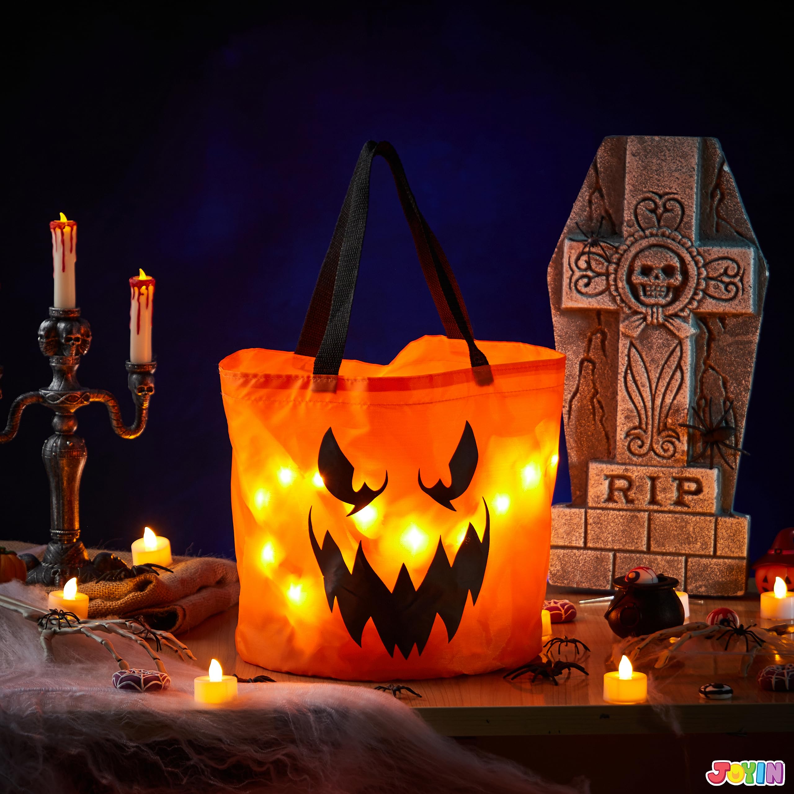Joyfy Halloween LED Light Pumpkin Candy Buckets, 2-Pack photo 8