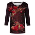 thumbnail image 5 of Enjoytime Valentine's Womens Blouses Casual Heart Printed Crewneck 3/4 Sleeve Shirts Lightweight Fashion Plus Size Tops Multicolor S, 5 of 5