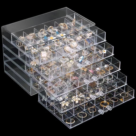 Earring Storage Box Organizer, Acrylic Jewelry Storage Box Holder with 5 Drawers, Transparent Jewelry Display Stand with 120 Small Compartments, Earring Gift Box for Women