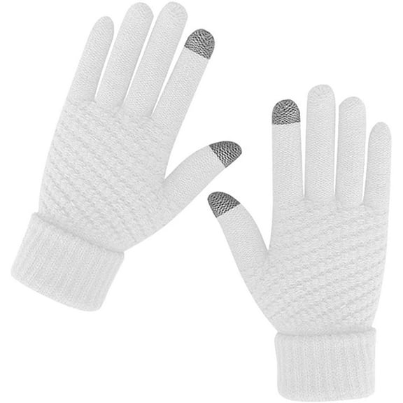 Muryobao Women Winter Warm Touch Screen Gloves Knitted Soft Elastic Thick Gloves for Clod Weather White