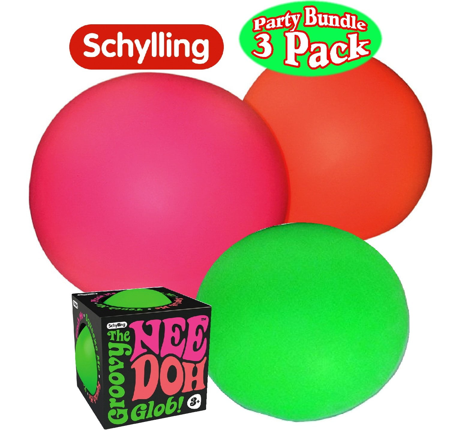 Schylling Nee Doh Funky PupGroovy Glob! Squishy, Squeezy, Stretchy  Stress Fidget Balls Gift Set Party Bundle - 3 Pack (Assorted)