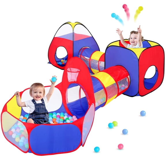 PigPigPen Kids Play Tent with Crawl Tunnel and Ball Pit for Toddlers, 5-Piece Indoor and Outdoor Play Set
