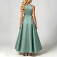 thumbnail image 4 of LEKWK Girls Maxi Dress Satin Sleeveless Crewneck A Line Princess Dress Elegant Flowy Evening Gown with Bow Waist for Wedding Guest Prom Performance Party 0-15Y, 4 of 6