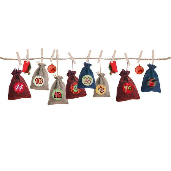 FOLOYORI 24Pieces Present Bags Christmas Style Linen Jute Friends Family Coworkers