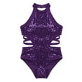 thumbnail image 3 of TiaoBug Girls Sparkly Sequins Ballet Gymnastics Dance Leotard Jazz Latin Halter Bodysuit Purple 4, 3 of 7
