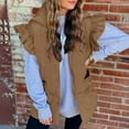 thumbnail image 2 of Lenpel Women's Padded Vests Button down Ruffle Sleeveless Puffer Jackets Lightweight Winter Coat with Pockets, 2 of 6