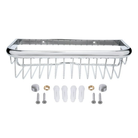 12-inch Length Brass Rectangle Shape Bathroom Shower Caddy Basket Silver Tone
