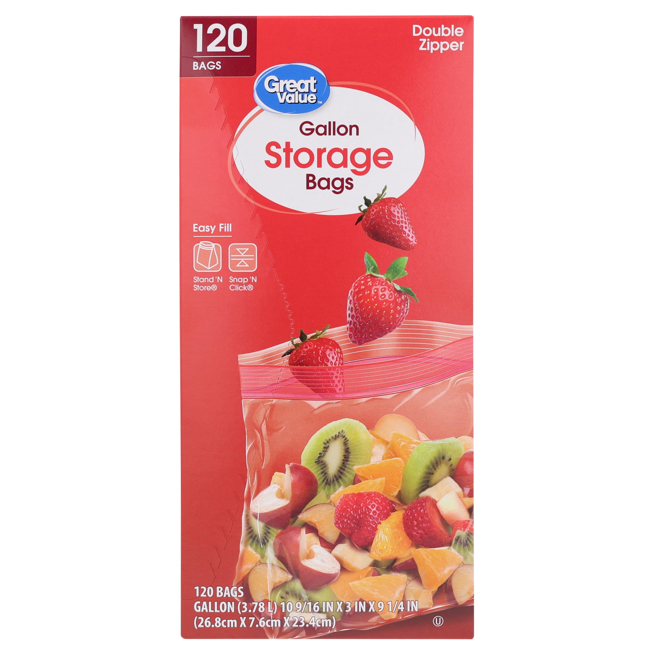 (3 pack) Great Value Double Zipper Gallon Storage Bag, 120 Count