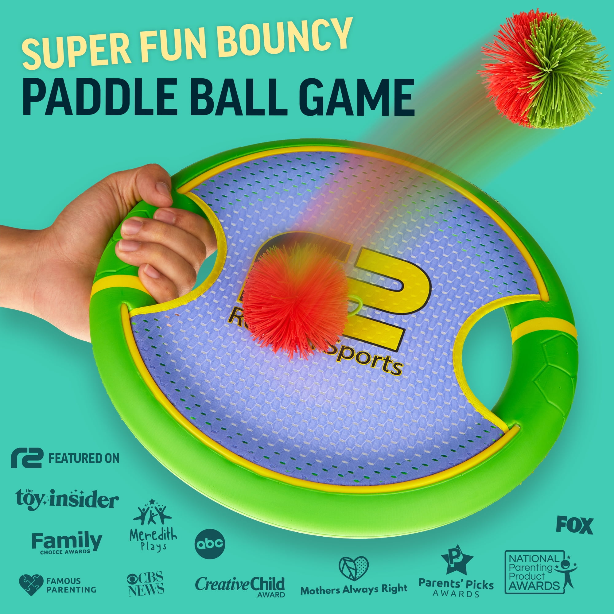 Bouncy Paddle & Stringy Ball Game - Red & Green - Refresh Sports