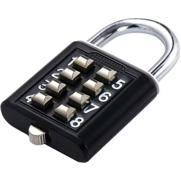 Black 8-Digit Combination Lock, Resettable Password Padlock, Portable Travel Security Lock for Suitcases, Luggage, and More, Smart Code Lock with Easy Reset Feature