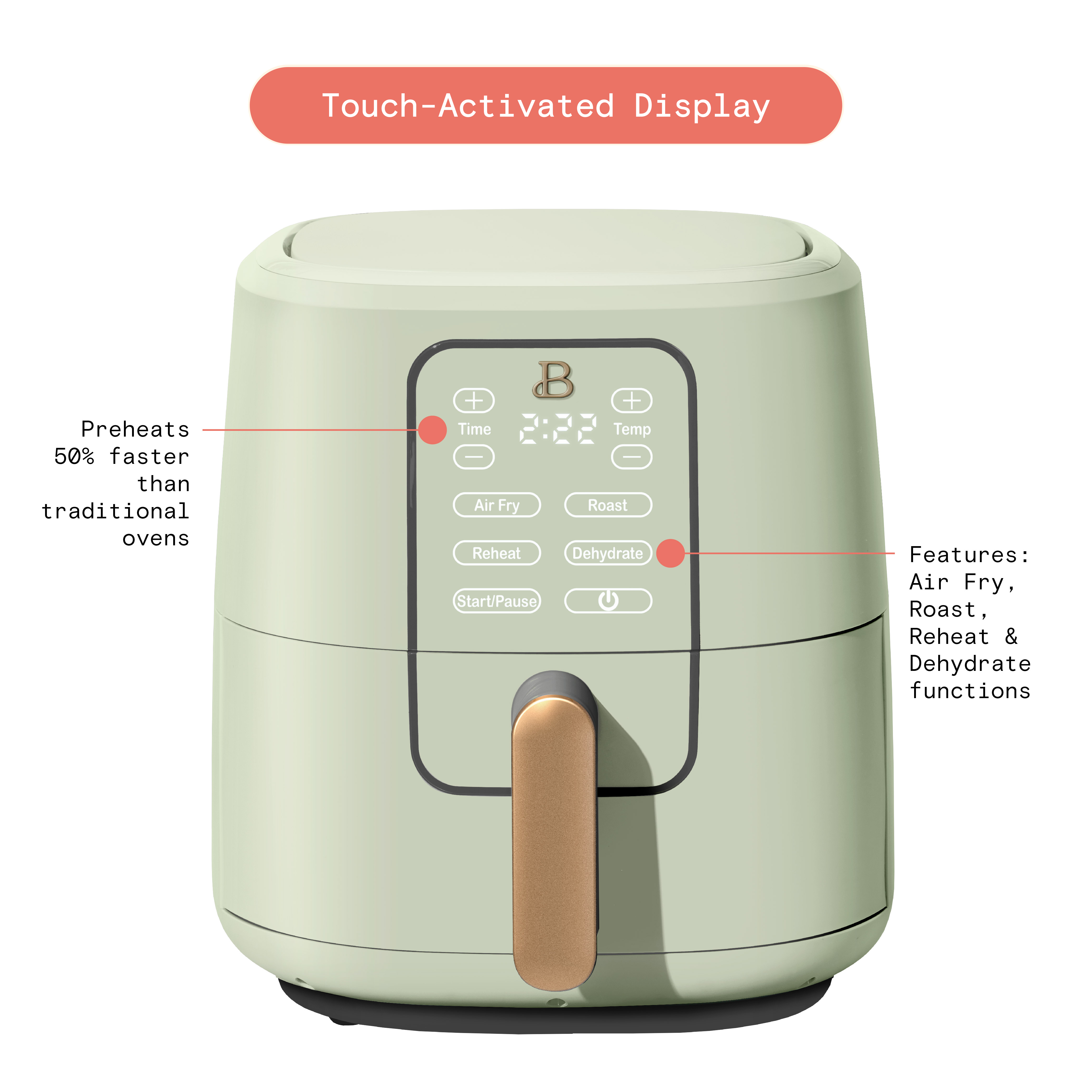 Beautiful 6 Qt Air Fryer with TurboCrisp Technology and Touch-Activated Display, Sage Green by Drew Barrymore - image 5 of 11