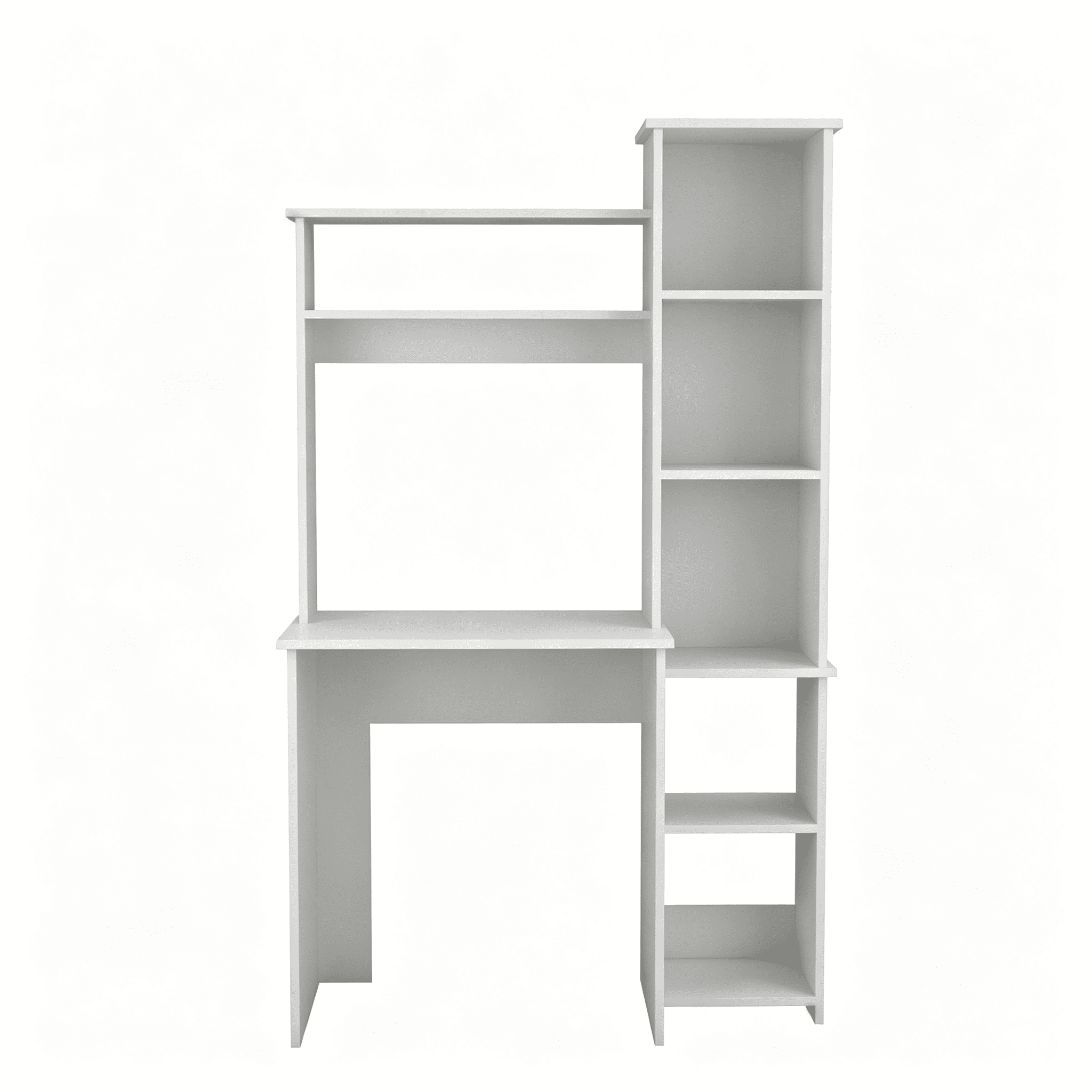 Asteroutdoor Aramis Desk with Hutch and Side Bookcase, Light Gray, 38.7 in Wide, Five Open Shelves, Two Hutch Shelves, Space-Saving Home Office Desk