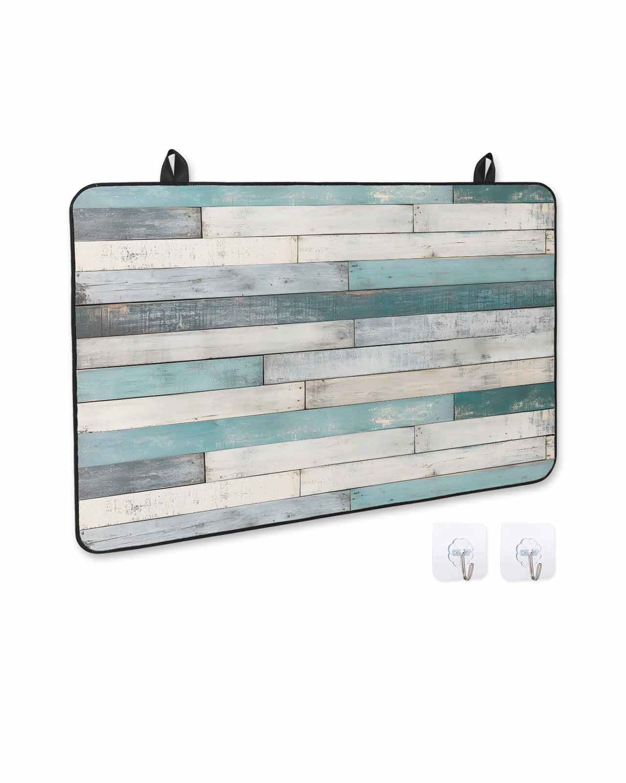 nqOlkjepod Large Induction Cooktop Protector Mat 24"x21", Turquoise Grey Wooden Stove Top Covers for Electric Stove, Farmhouse Teal Wood Decorative Stove Burner Cover Mats, Glass Top Stove Cover