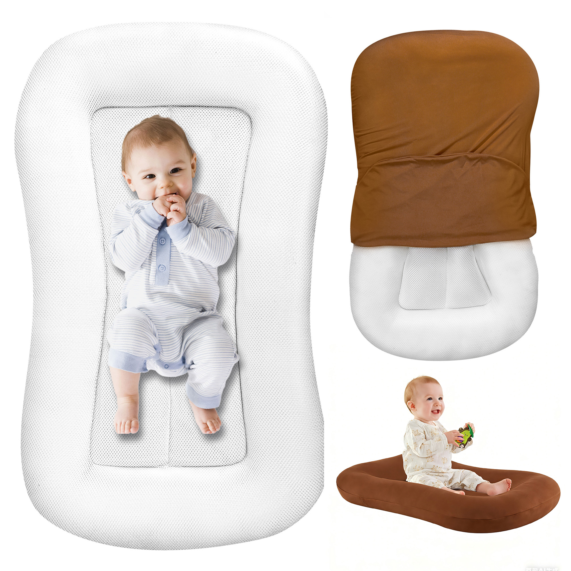 Gofinoday Baby Lounger for Newborn, Infant Lounger 0-12 Months - Ergonomic Cotton Baby Nest with Tummy Time Support, Portable Floor Seat, Newborn Essentials Gift