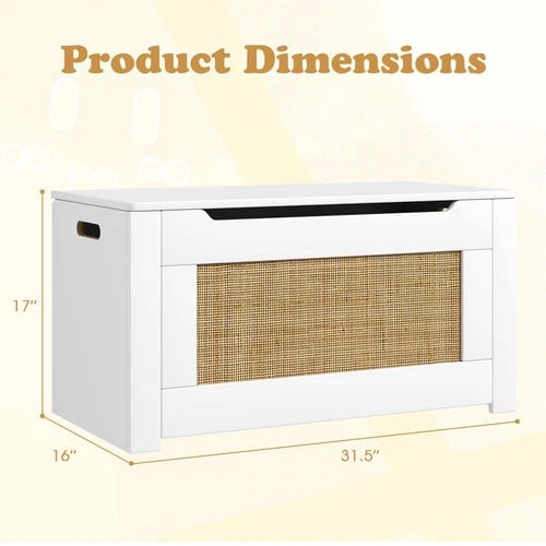 Auranook 31.5" Toy Chest for Kids Rattan Toy Storage Box with Flip Top Lid & Safety Hinge