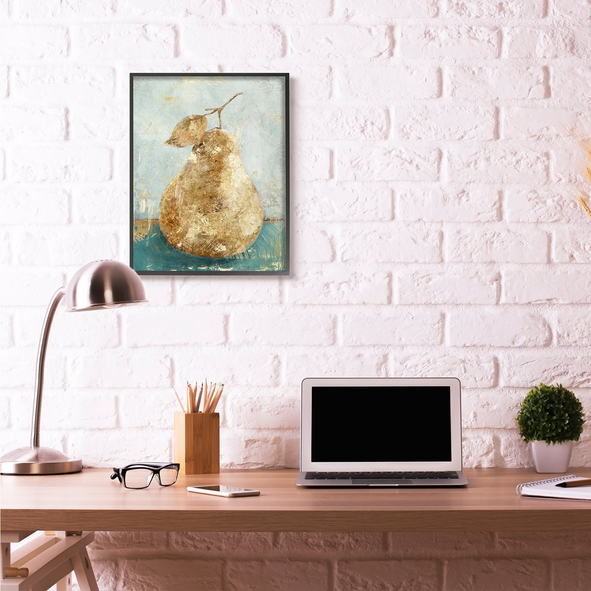 Stupell Industries Golden Pear Green Textured Food Painting Black Framed Art Print Wall Art, 16x20, by Main Line Studio