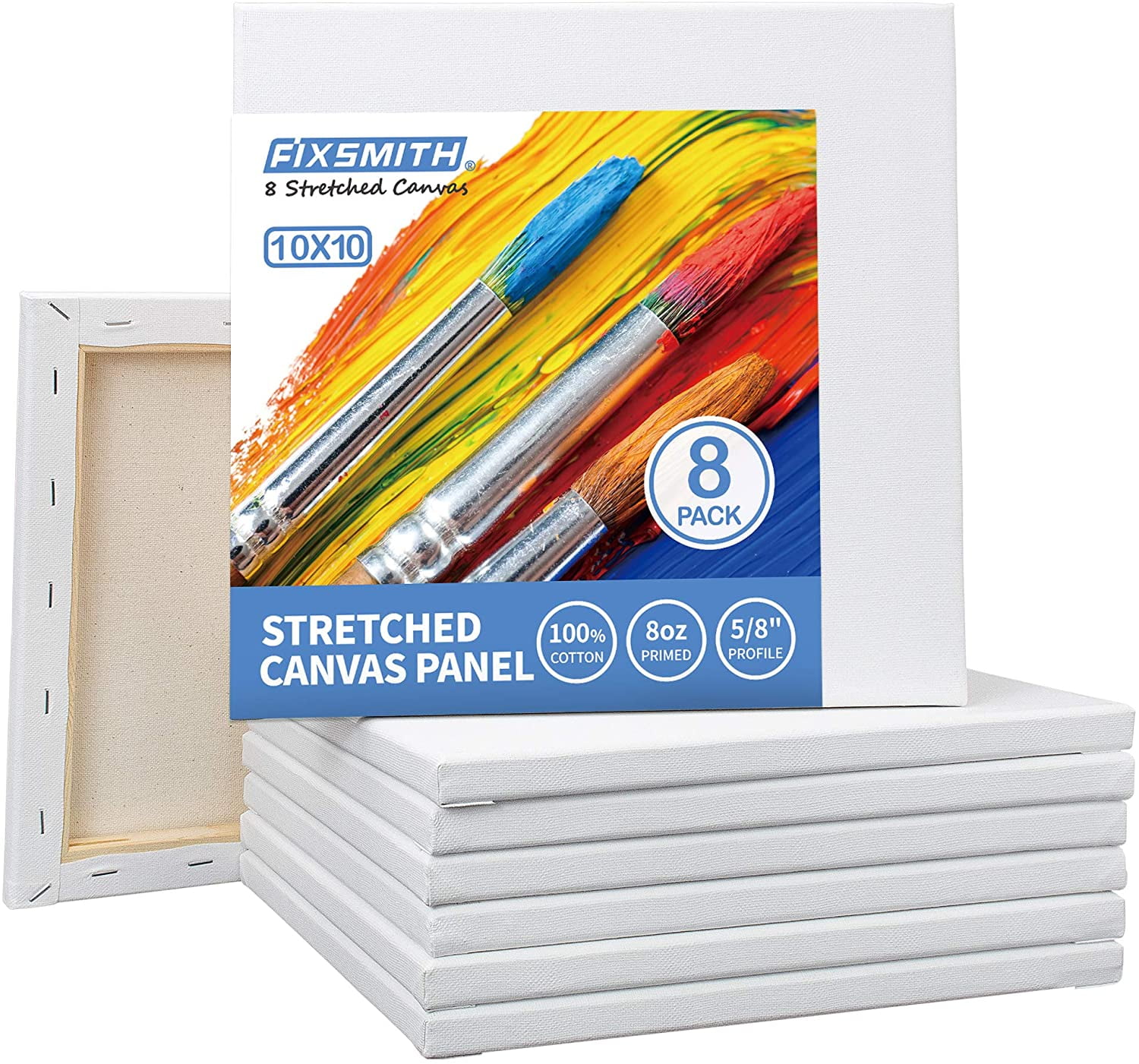 FIXSMITH Stretched White Blank Canvas- 10"x 10", 8 Pack, Primed,100% ...