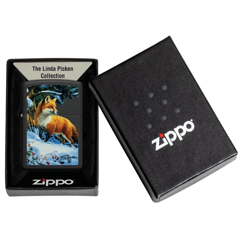 Zippo Lighter: Fox in Snow by Linda Picken - Black Matte 48596