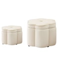 thumbnail image 5 of Aukfa 24" Set of 2 Round Storage Ottomans, Flower-Shaped Nesting Pouf Footrest Stools for Living Room, Bedroom, Dorm, Beige, 5 of 8
