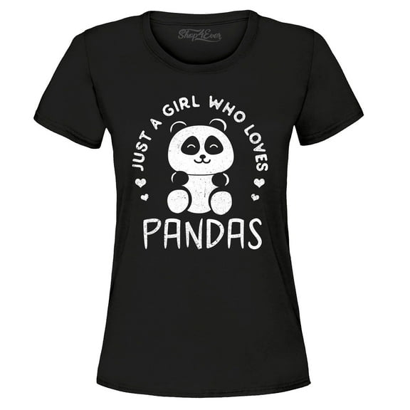 Shop4Ever Women's Just A Girl Who Loves Pandas Panda Bear Graphic T-Shirt XX-Large Black