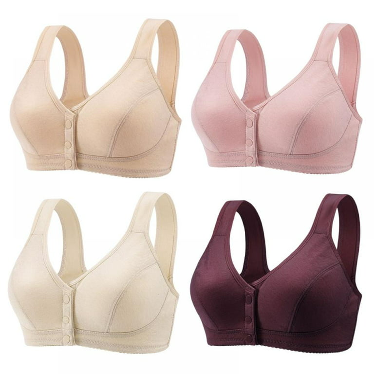 Pretty Comy 4PACK Women's Bra Front Open Button Solid Color Gathered Large  Women's Underwear,M-4XL