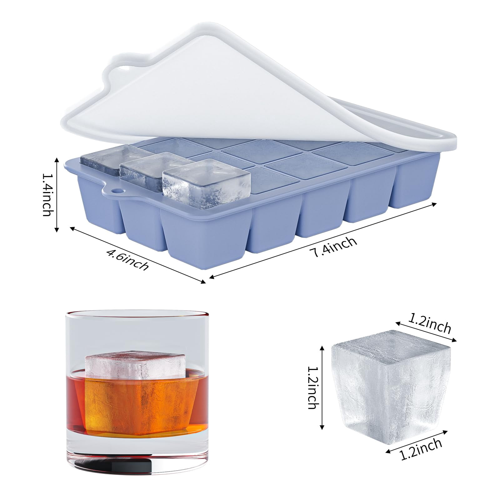 Silicone Ice Cube Tray 3 Pack - Easy Release With Lid  Bpa Free Cubes Trays For Freezer Mold Cocktail (mint+pink+blue)
