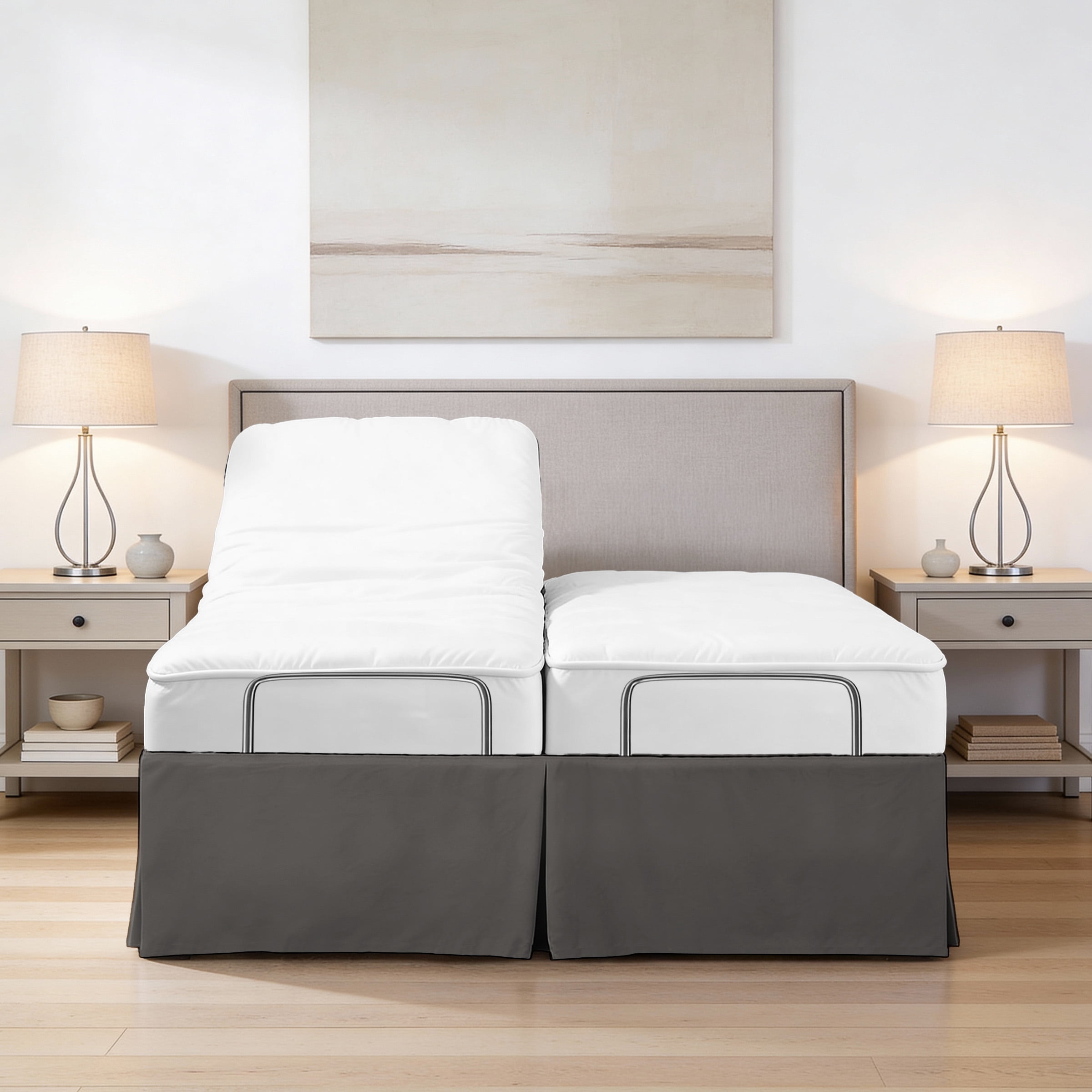 Bed Maker’s Never Lift Your Mattress Bed Skirt for Adjustable Beds, Split Corners, 15 Inch Drop Length, King, Dark Grey