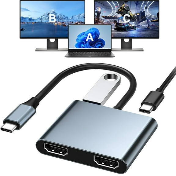 USB C to Dual HDMI Adapter 4 in 1 full HD 4K @60hz, Type C to HDMI Converter for MacBook Pro Air 2020/2019/2018,LenovoYoga 920/Thinkpad T480,Dell XPS 13/15/17,etc