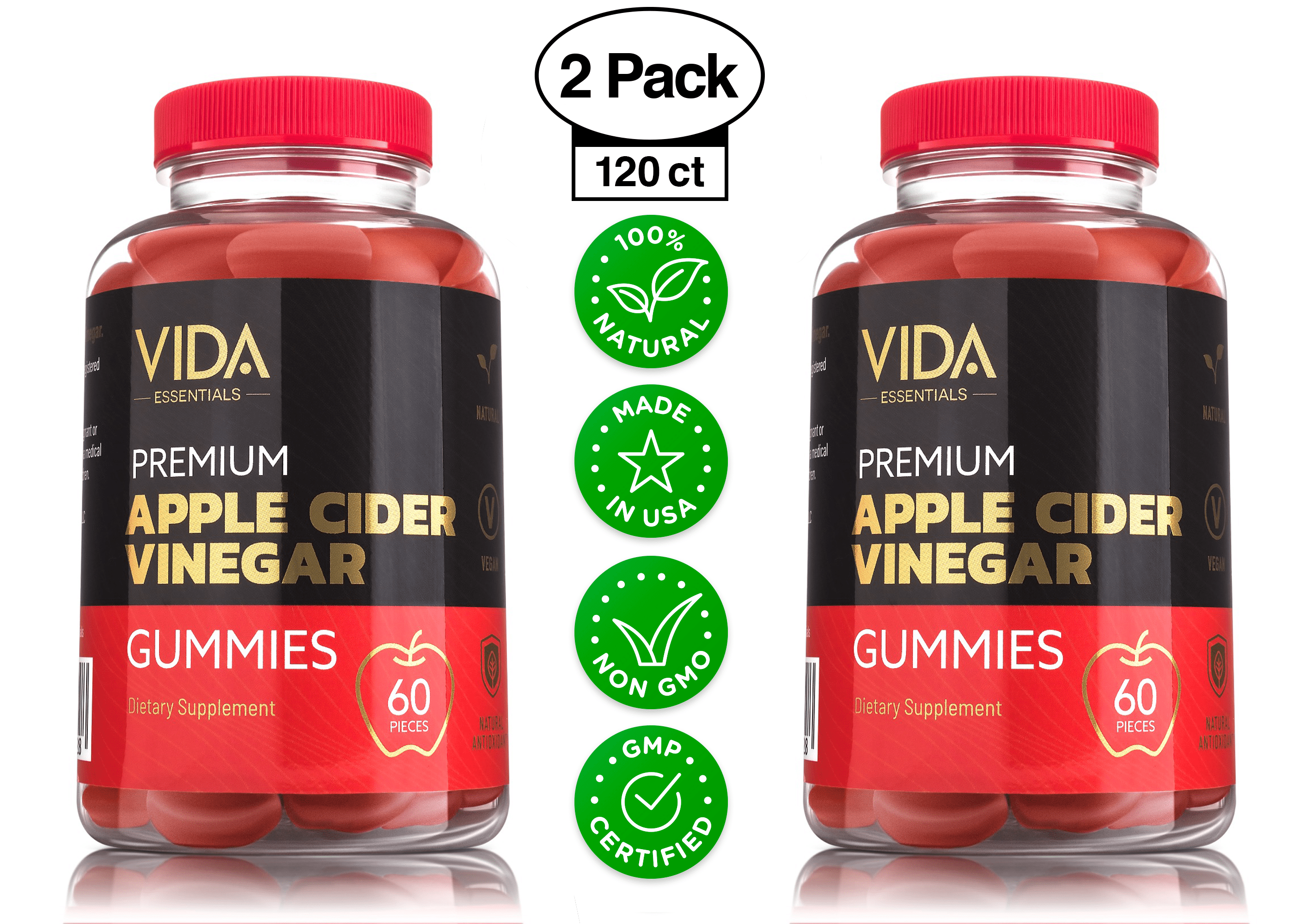 Apple Cider Vinegar Gummies 2Pack Vida Essentials 60 Count Each