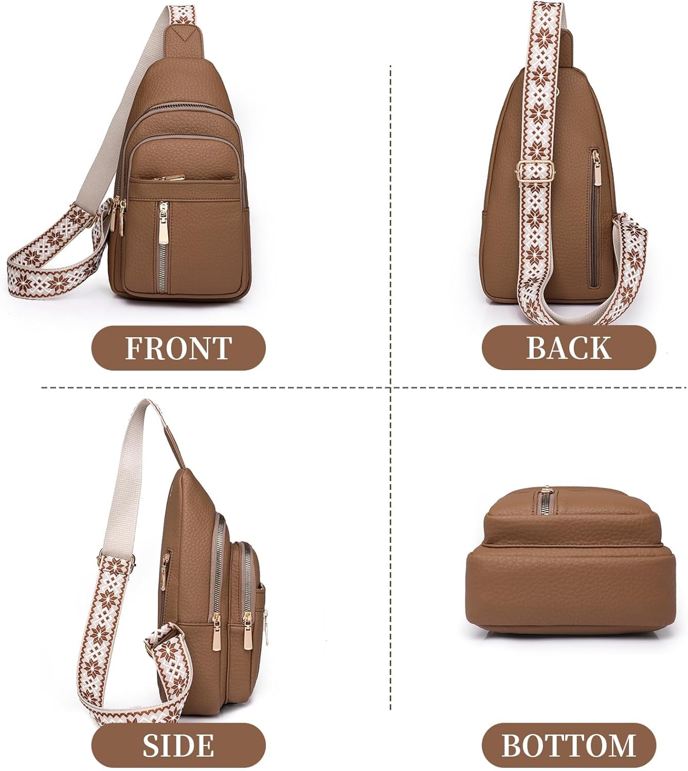 Small Sling Bag for Women Vegan Leather Fanny Pack Crossbody Bag for Women Casual Daypack for Travel Chest Bag