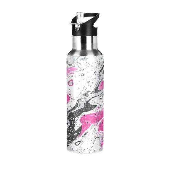 ALAZA Tie Dye Marble Water Bottle Insulated Flask Stainless Steel Straw Lid 20 oz