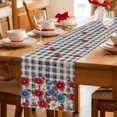 thumbnail image 5 of Red Blue Floral Table Runner 90 Inches, Independence Day Flowers Black Buffalo Plaid Bed Runner Dresser Scarves Tabletop for Indoor Outdoor Parties/Ceremony/Banquet, 13" x 90", 5 of 9