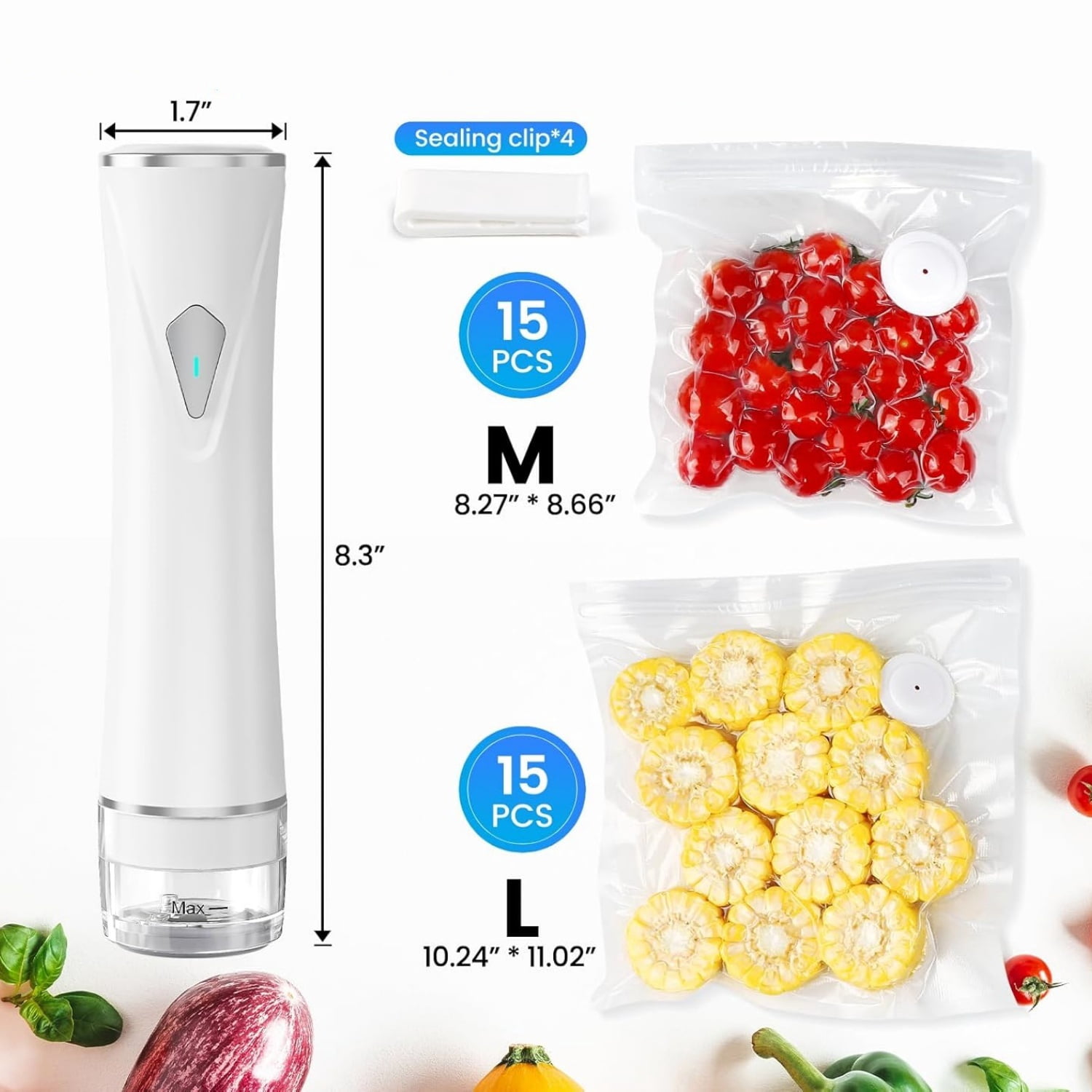 Vacuum Sealer for Food with Visible Tank, Handheld Vacuum Sealer Machine with 30 Bags for 5X Longer Freshness, Wireless & Portable, White