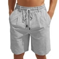 thumbnail image 2 of Linen Shorts for Men Summer Casual Elastic Waist Wide Straight Leg Loose Fit Lightweight Beach Shorts with Pockets, 2 of 6