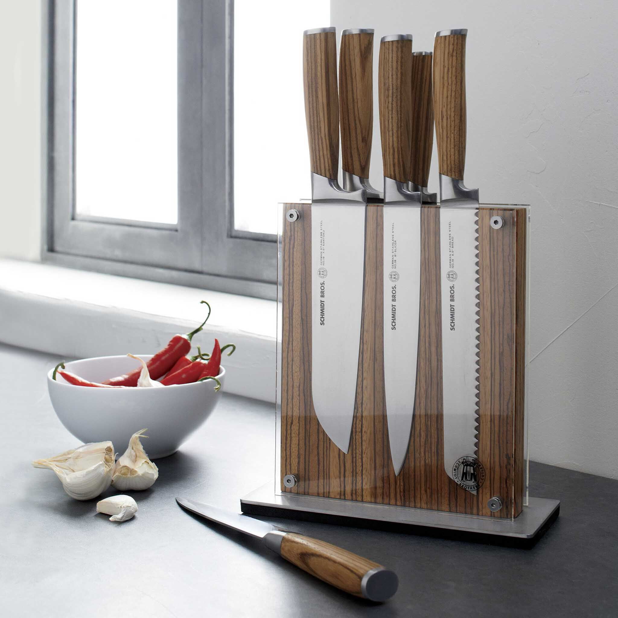  Schmidt Brothers - Carbon 6, 7-Piece Kitchen Knife Set,  High-Carbon Stainless Steel Cutlery with Midtown Acacia and Acrylic  Magnetic Knife Block: Home & Kitchen