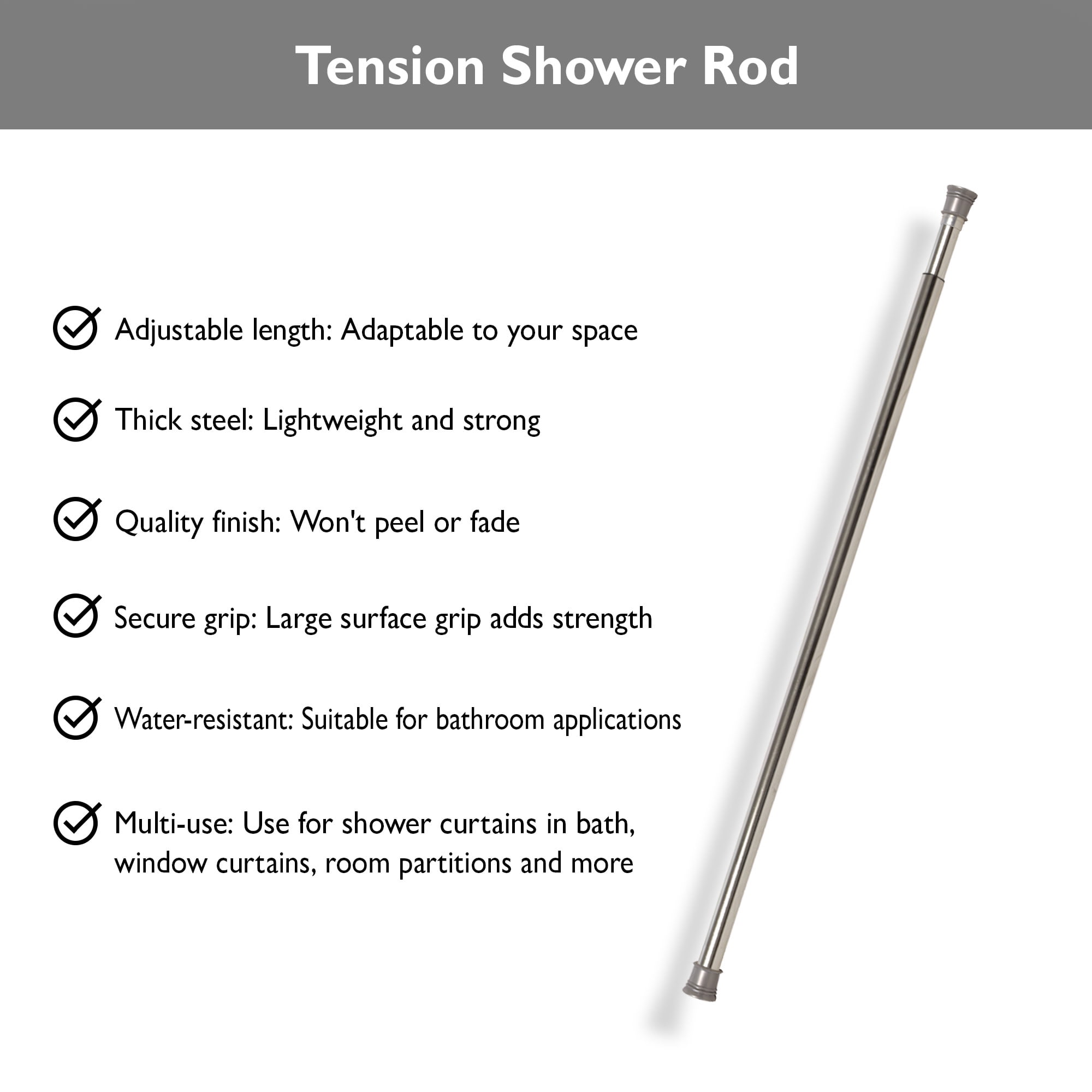 Design House Steel 36"-63" Expandable Tension Shower Curtain Rod