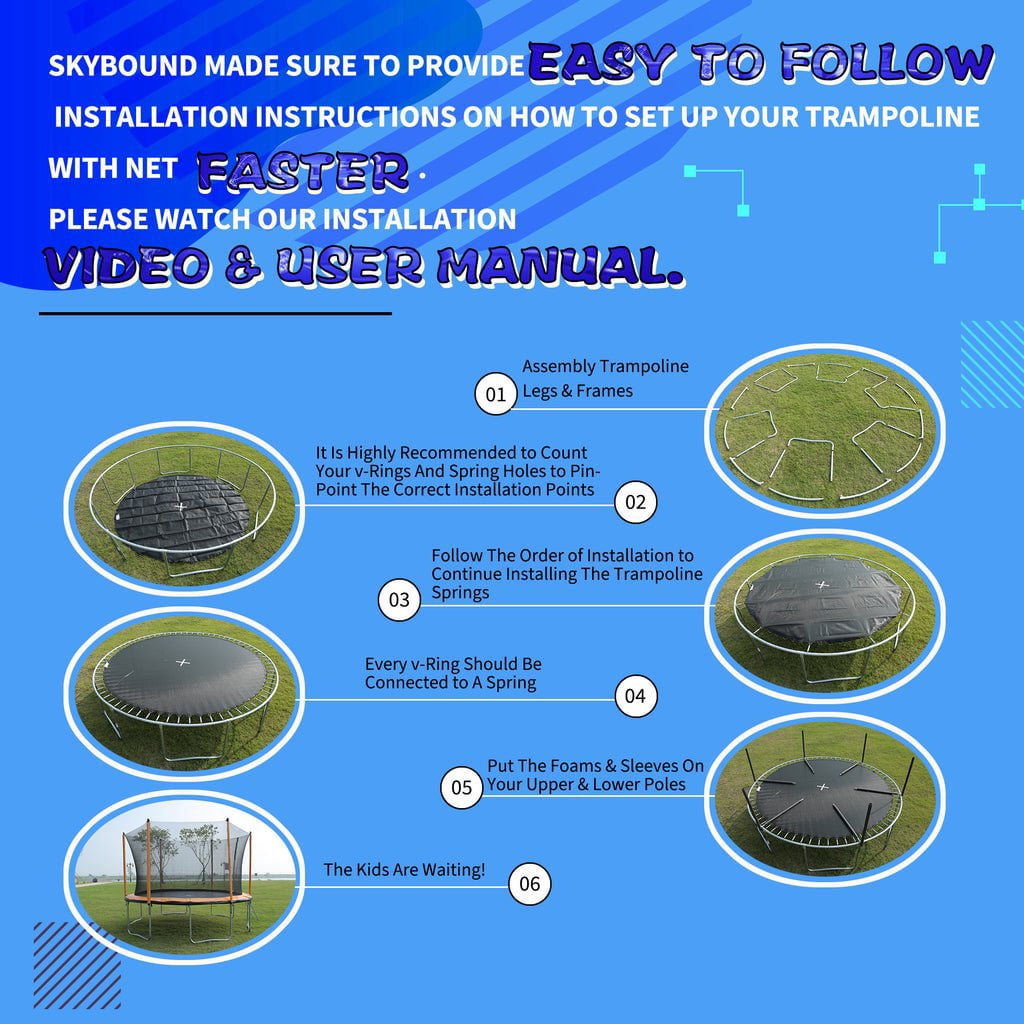 SkyBound 14ft Outdoor Trampoline with Enclosure Net for Kids and Adults - Blue