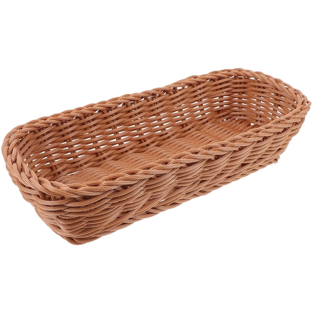 Cesta de escritorio tejida, cesta organizadora de artículos diversos, cesta de almacenamiento de ratán sintético para cubiertos