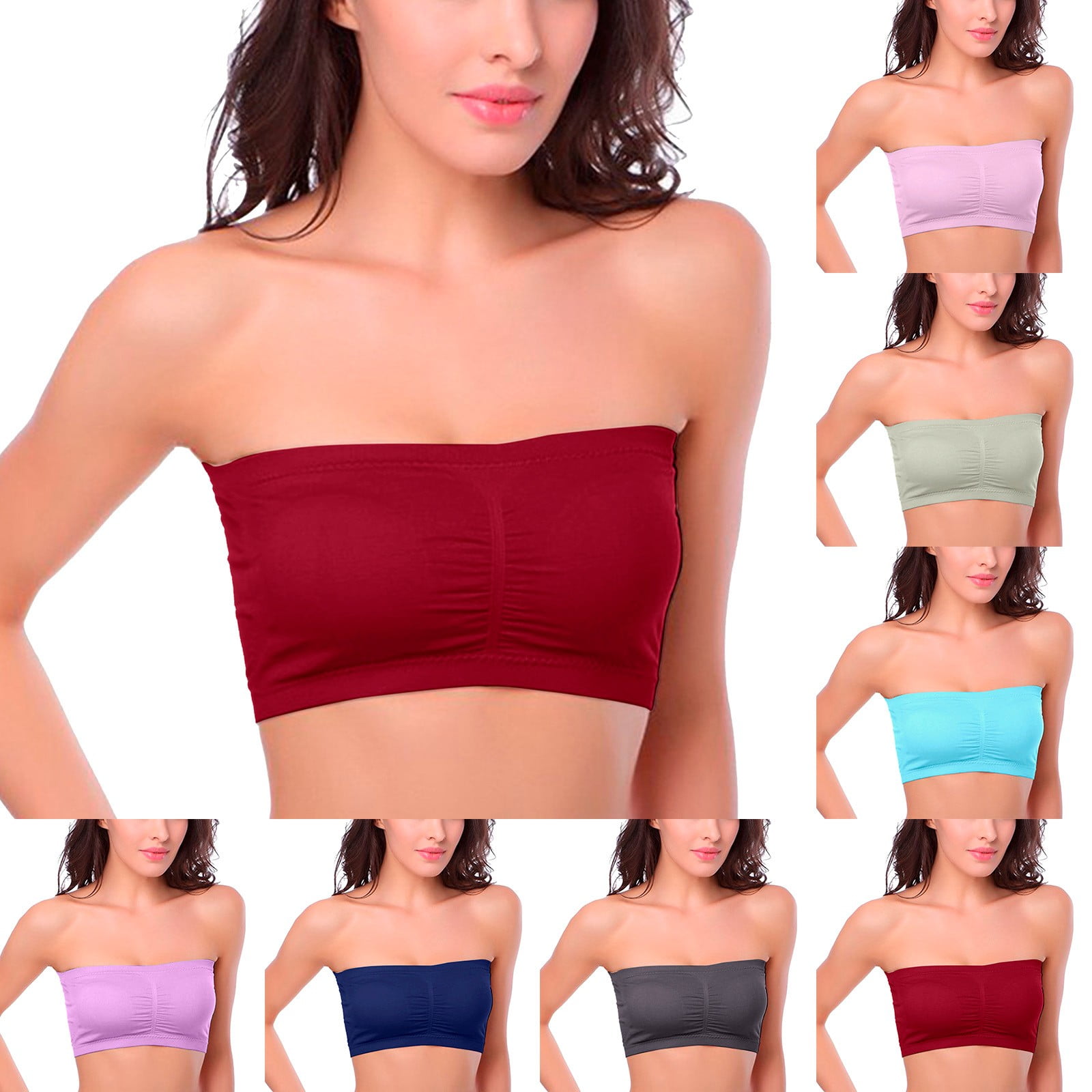 3pc Sports Bras For Women High Support Plus Strapless Removable Double  Bandeau Top Stretchy Padded Bra Tube Top