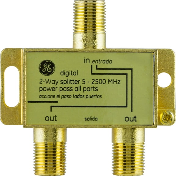 GE Pro Digital 2-Way Coaxial Splitter, Corrosion Resistant, Gold, 33526