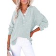 thumbnail image 2 of Womens Casual Button V Neck Long Sleeve Shirts Oversized Solid Blouses Tops Light Blue L, 2 of 7
