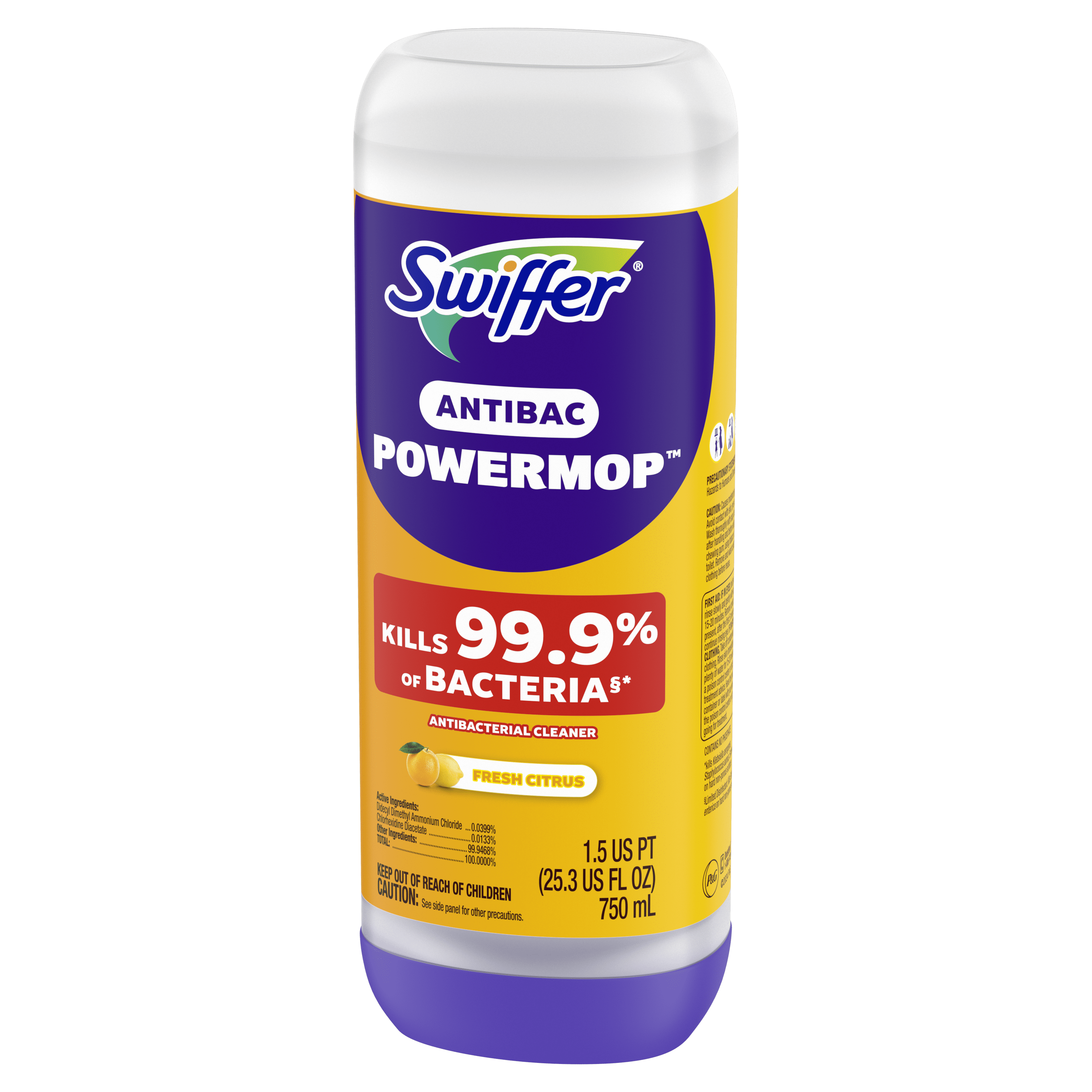 Swiffer PowerMop Anti-Bacterial Refill Solution, Lemon, 1-Pack