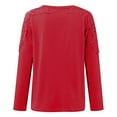 thumbnail image 4 of ICHUANYI Clearance Women Casual Solid Round Neck Lace Hollow Out Long Sleeve Pullover Slimming Blouse T-shirt Tops(Red, L) ICHUANYI WER2023081506540, 4 of 6