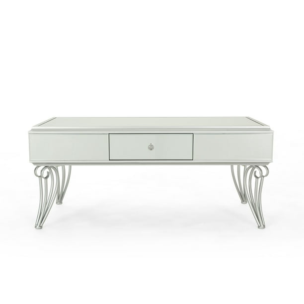 42 25 Silver And Clear Contemporary, Contemporary Silver Mirrored Coffee Table