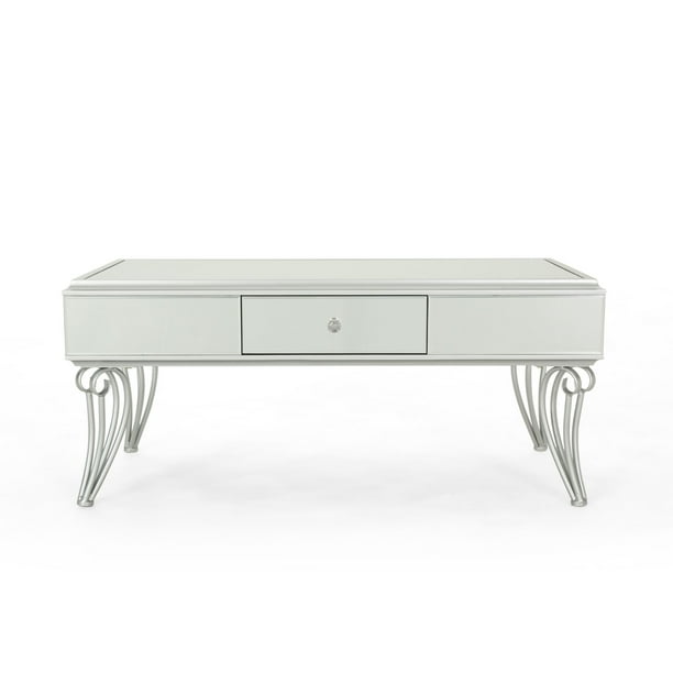 42 25 Silver And Clear Contemporary Rectangular Coffee Table With Drawer Com 42 25 Silver And Clear Contemporary, Contemporary Silver Mirrored Coffee Table