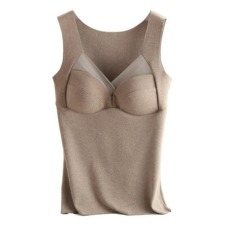 Removable Padded Bra Vest Sleeveless Thermal Shirts for Women in Bra V Neck Vest Underwear Women warm vest with cushion - Grey